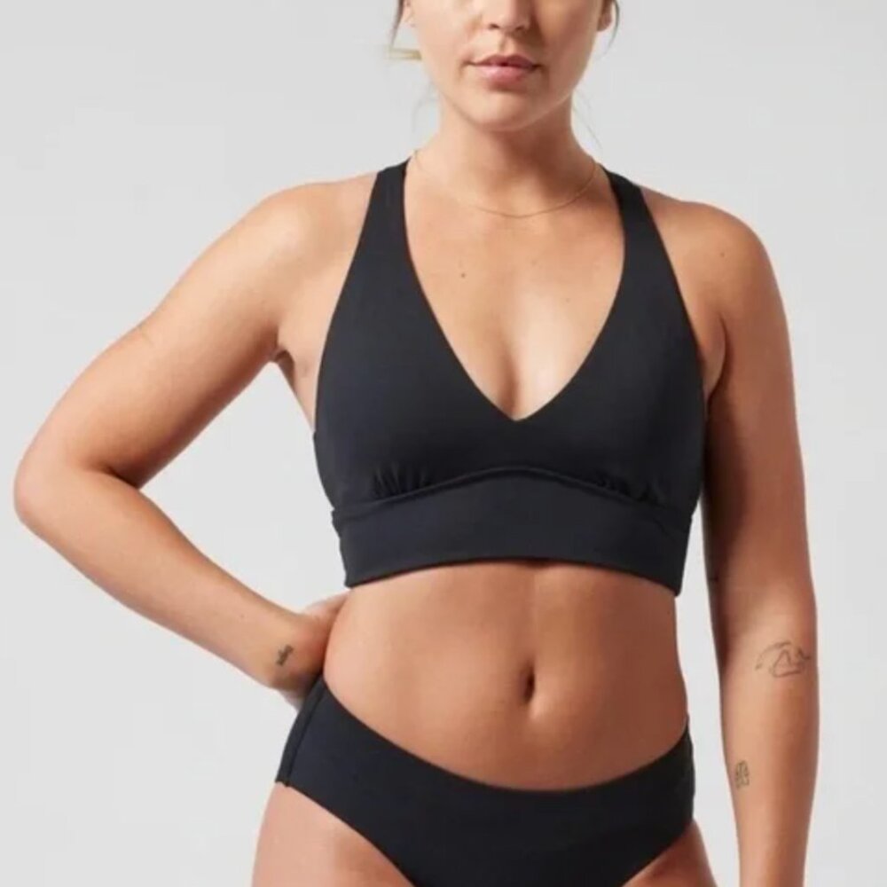 Athleta Bikini Top NWT longline plunge a-c womens Black (xxsmall) basic swim